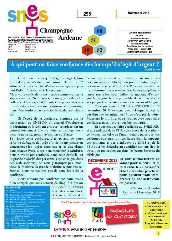 Bulletin 295 élections novembre 2018